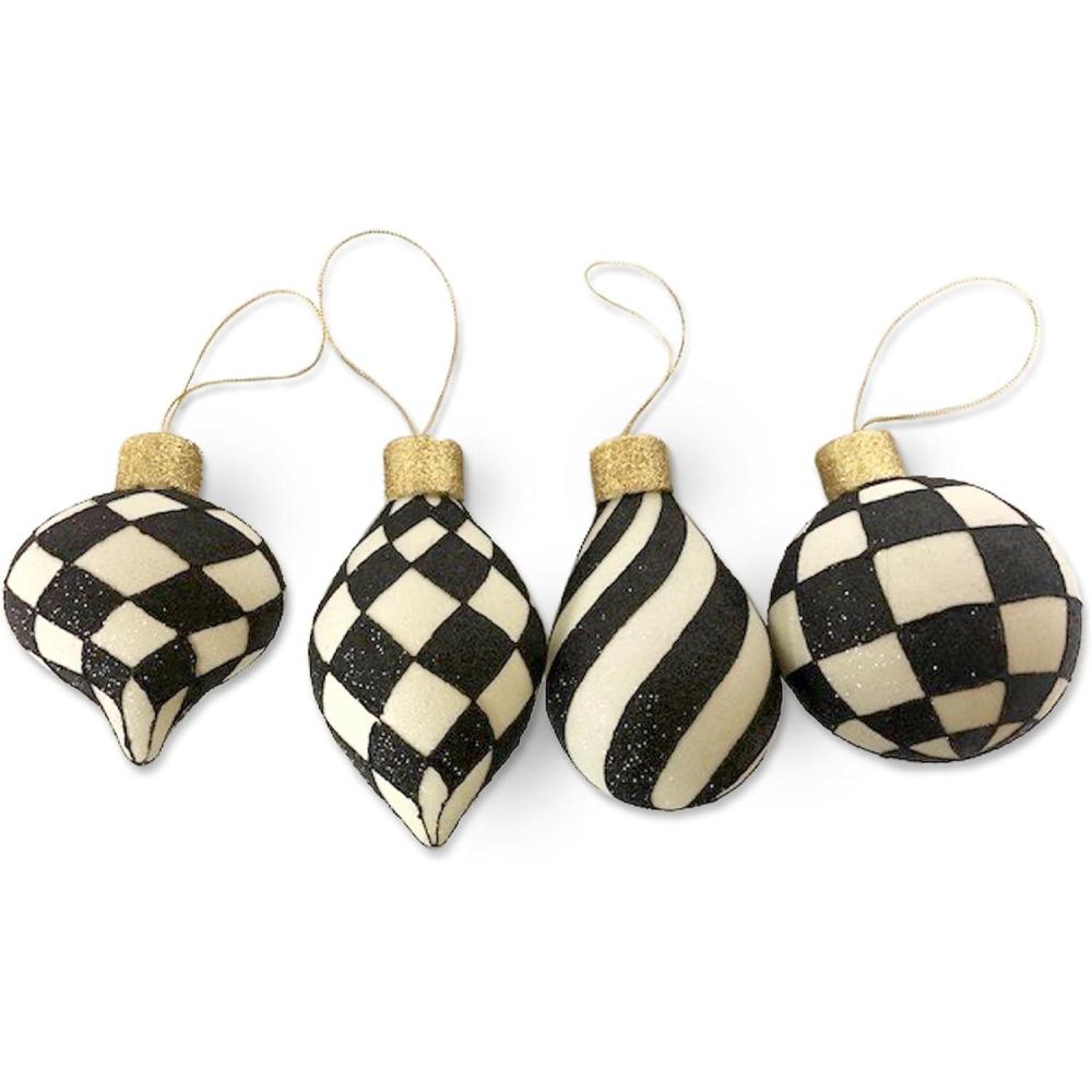 imageMACKENZIECHILDS Set of 4 Classic Courtly Glass Ornaments Christmas Tree Decorations Set
