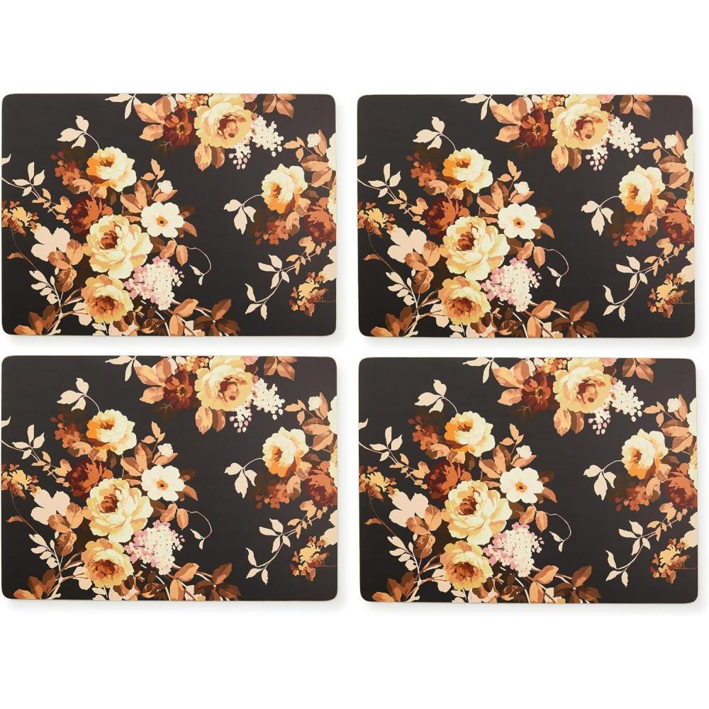 imageMACKENZIECHILDS Set of 4 CorkBack Placemats HardFinish Table Mats Courtly Flower MarketBrown Wild Rose