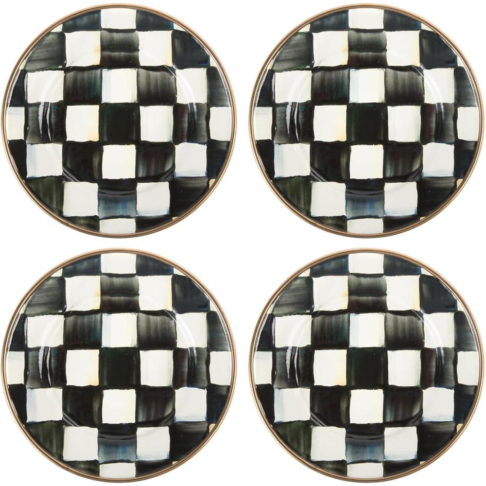 imageMACKENZIECHILDS Set of 4 Enamel Appetizer Plates Mini Dessert Plates 5 Inches BlueandWhite Royal CheckCourtly Check