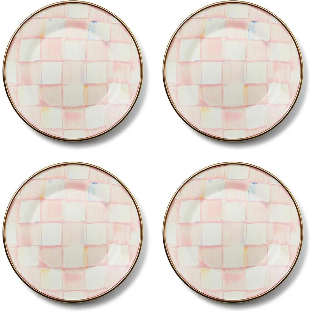 imageMACKENZIECHILDS Set of 4 Enamel Appetizer Plates Mini Dessert Plates 5 Inches BlueandWhite Royal CheckRosy Check