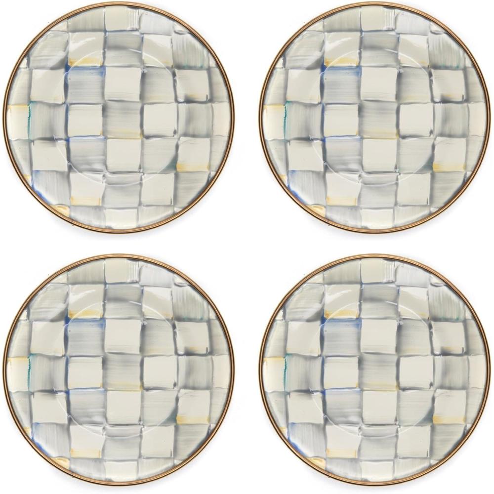 imageMACKENZIECHILDS Set of 4 Enamel Appetizer Plates Mini Dessert Plates 5 Inches BlueandWhite Royal CheckSterling Check