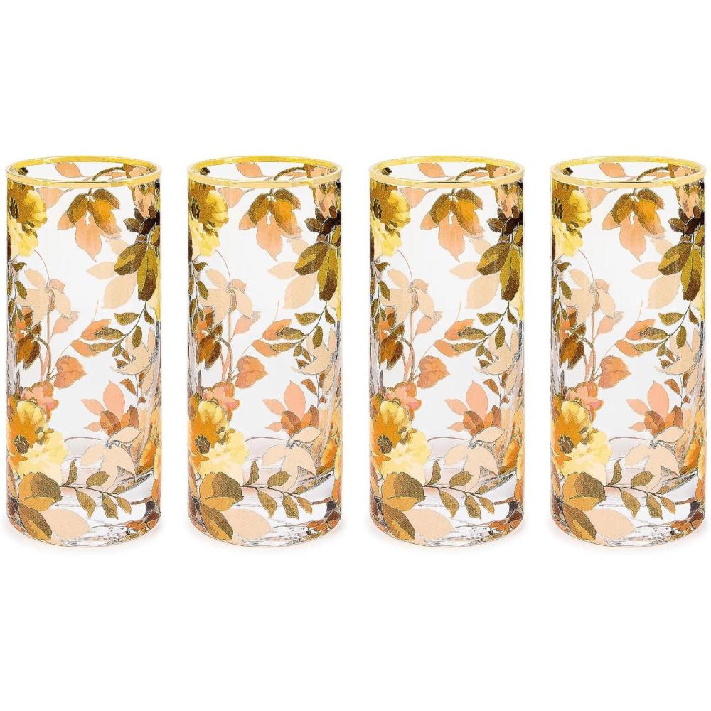 imageMACKENZIECHILDS Set of 4 Highball Glasses Tall Drinking Glasses Wild Rose