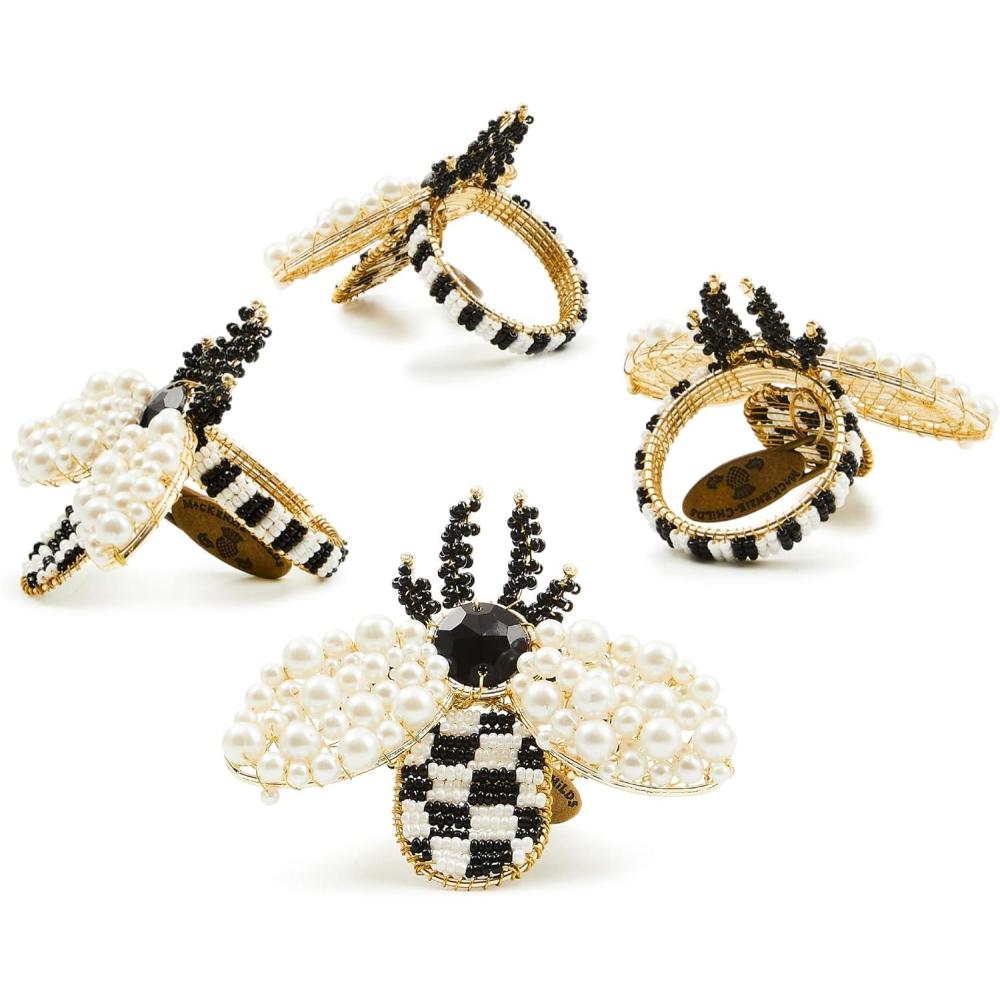 imageMACKENZIECHILDS Set of 4 Napkin Rings Decorative NapkinHolder Ring for Cloth Napkins BeeBee