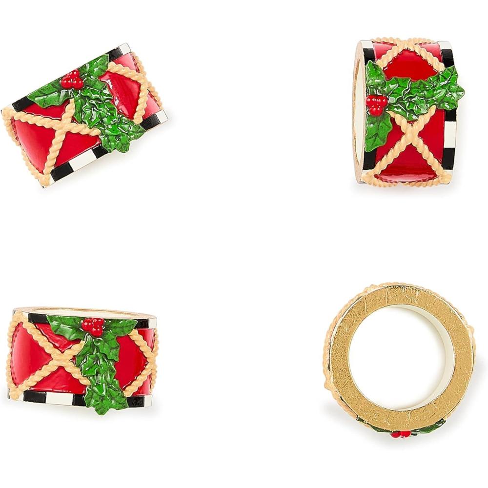imageMACKENZIECHILDS Set of 4 Napkin Rings Decorative NapkinHolder Ring for Cloth Napkins BeeToyland Drum