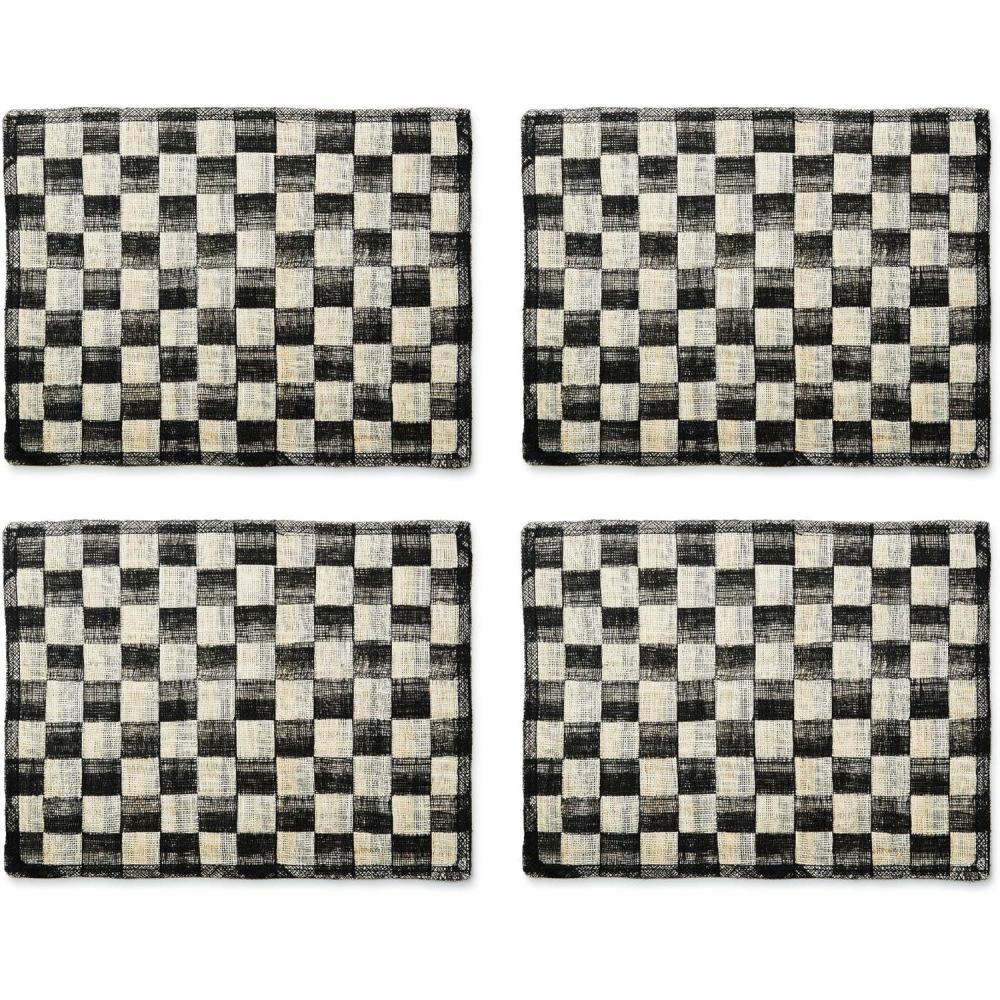 imageMACKENZIECHILDS Set of 4 Sinamay Placemats Durable Woven Table Mats BlackBlack