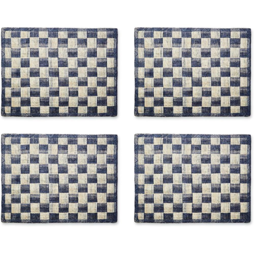 imageMACKENZIECHILDS Set of 4 Sinamay Placemats Durable Woven Table Mats BlackNavy