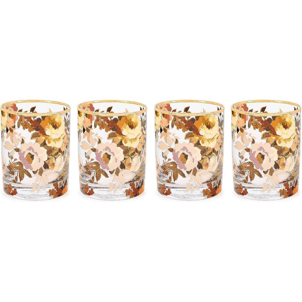 imageMACKENZIECHILDS Set of 4 Tumbler Glasses Wide Drinking Glasses Wild Rose