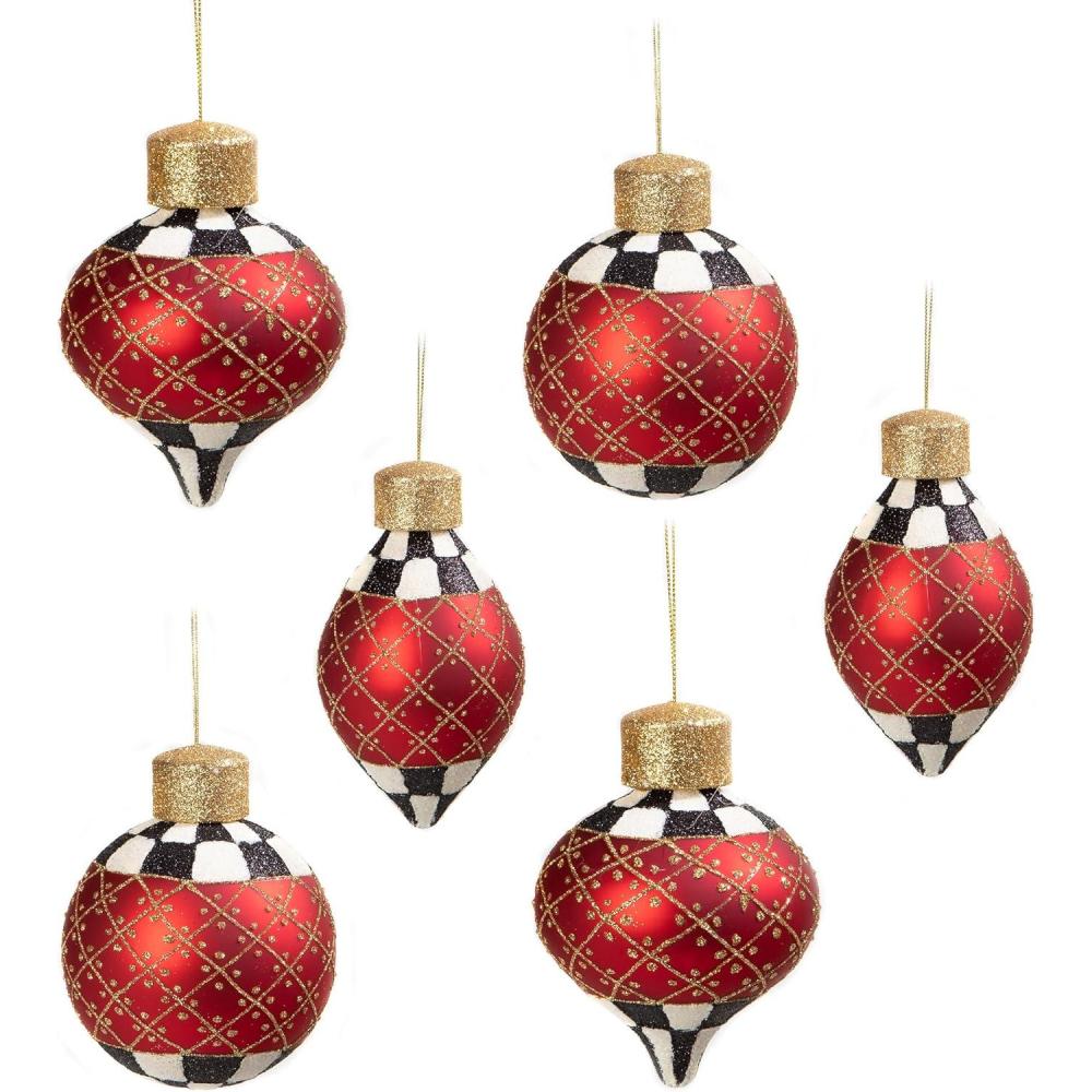 imageMACKENZIECHILDS Set of 6 Christmas Magic Sparkle Glass Ornaments Christmas Tree Decorations Set