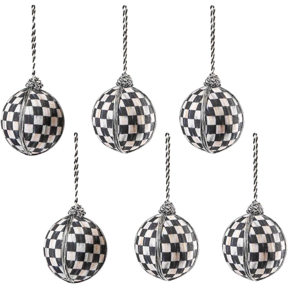 imageMACKENZIECHILDS Set of 6 Courtly Check Medium Ball Ornaments Christmas Tree Decorations