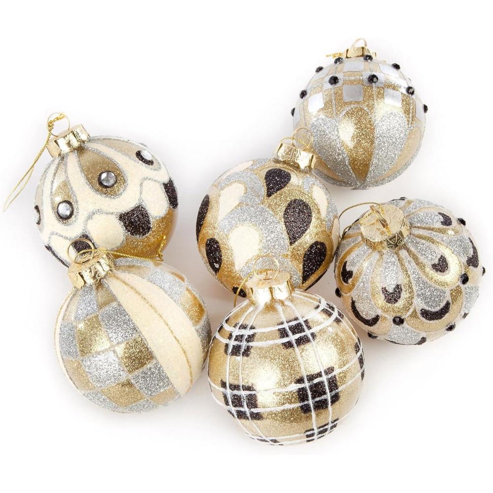 imageMACKENZIECHILDS Set of 6 Golden Hour Glass Ornaments Christmas Tree Decorations Set