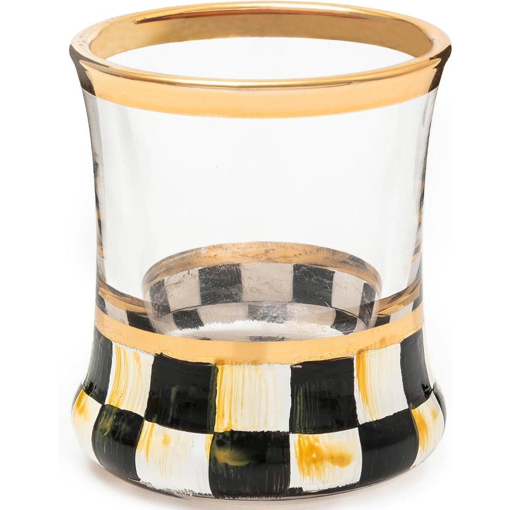 imageMACKENZIECHILDS Shot Glass Cute Shot Glass for Drinking or Decor 2 Ounces BlueandWhite Royal CheckCourtly Check