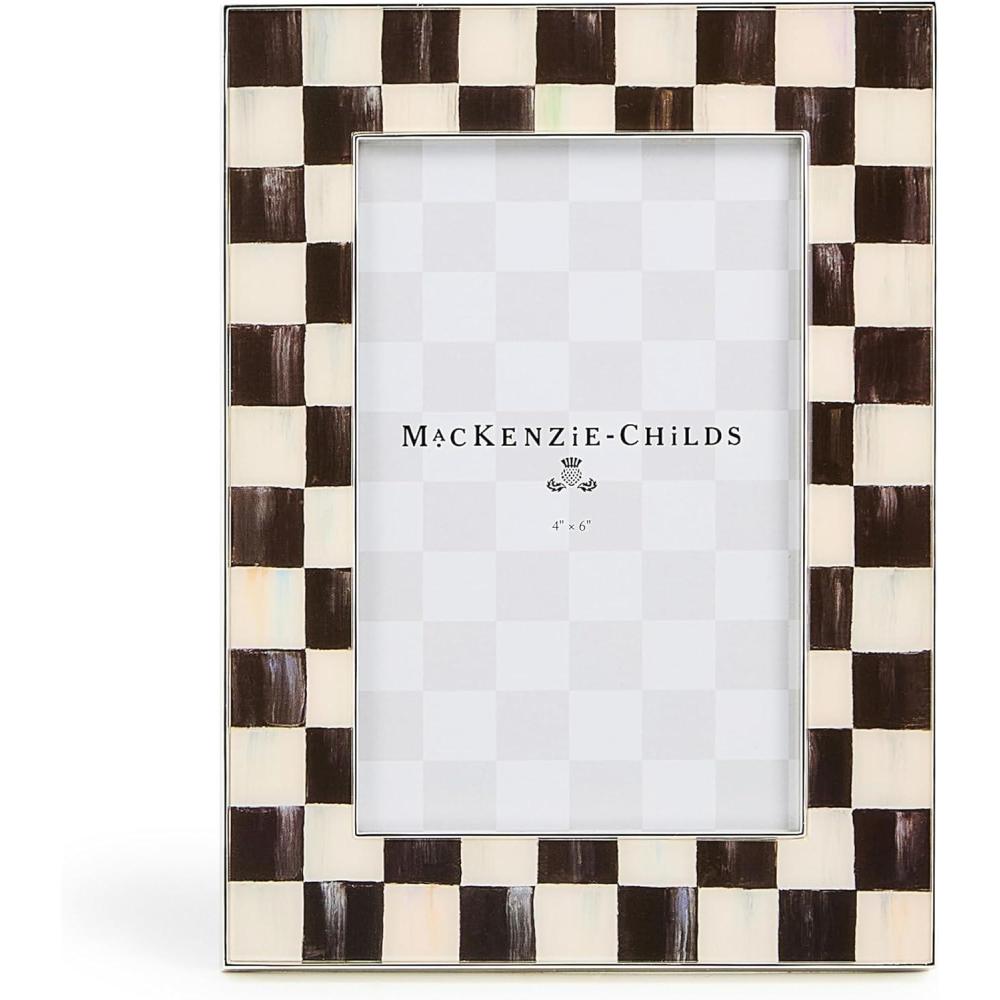 imageMACKENZIECHILDS SilverPlated 4quot x 6quot Frame Cute Tabletop Decor GrayandWhite Sterling CheckCourtly Check