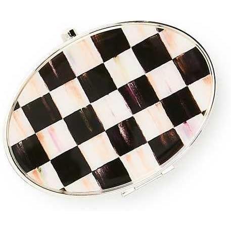 imageMACKENZIECHILDS SilverPlated Compact Mirror Cute Travel Makeup Mirror Courtly Check