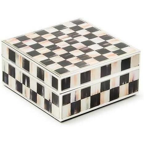 imageMACKENZIECHILDS SilverPlated Trinket Box Small Storage Box for Jewelry Keepsakes Ring Storage or Gift Giving GrayandWhite Sterling CheckCourtly Check