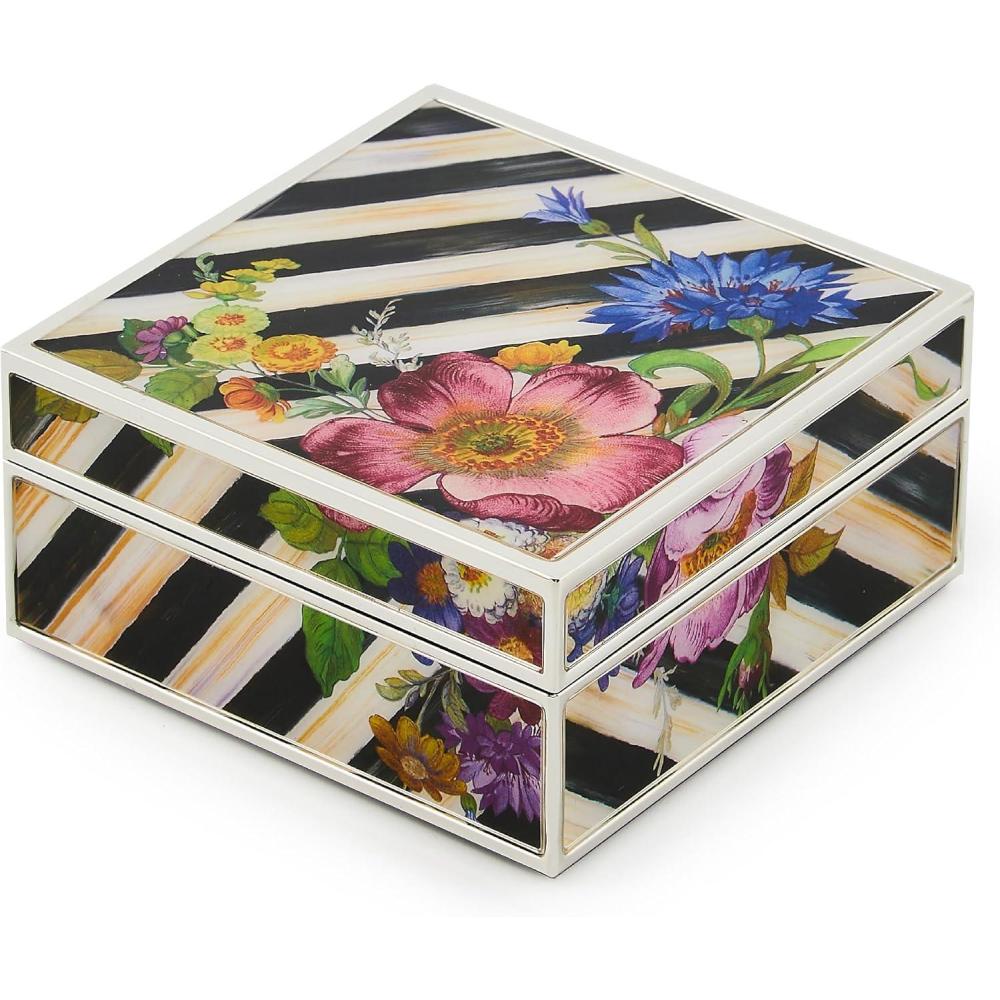 imageMACKENZIECHILDS SilverPlated Trinket Box Small Storage Box for Jewelry Keepsakes Ring Storage or Gift Giving GrayandWhite Sterling CheckFlower Market