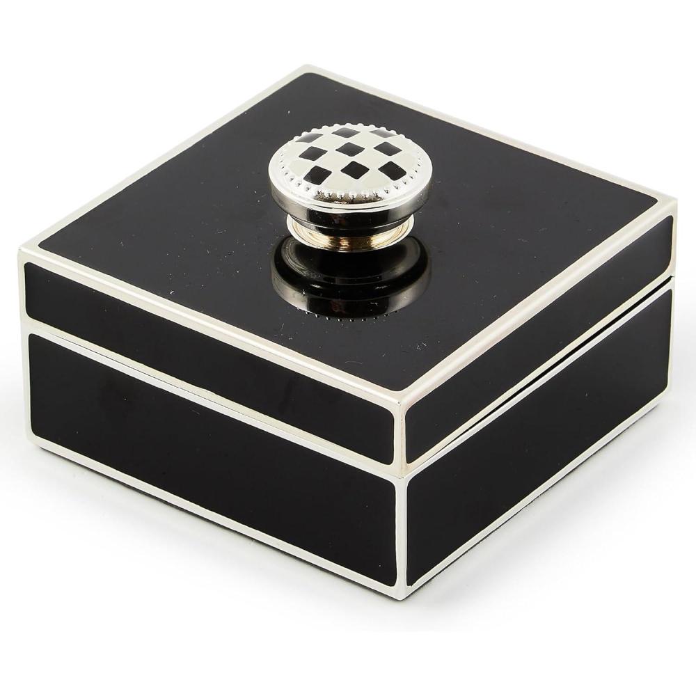 imageMACKENZIECHILDS SilverPlated Trinket Box with Check Knob Small Decorative Box for Jewelry Keepsakes Ring Storage or Gift Giving BlackBlack
