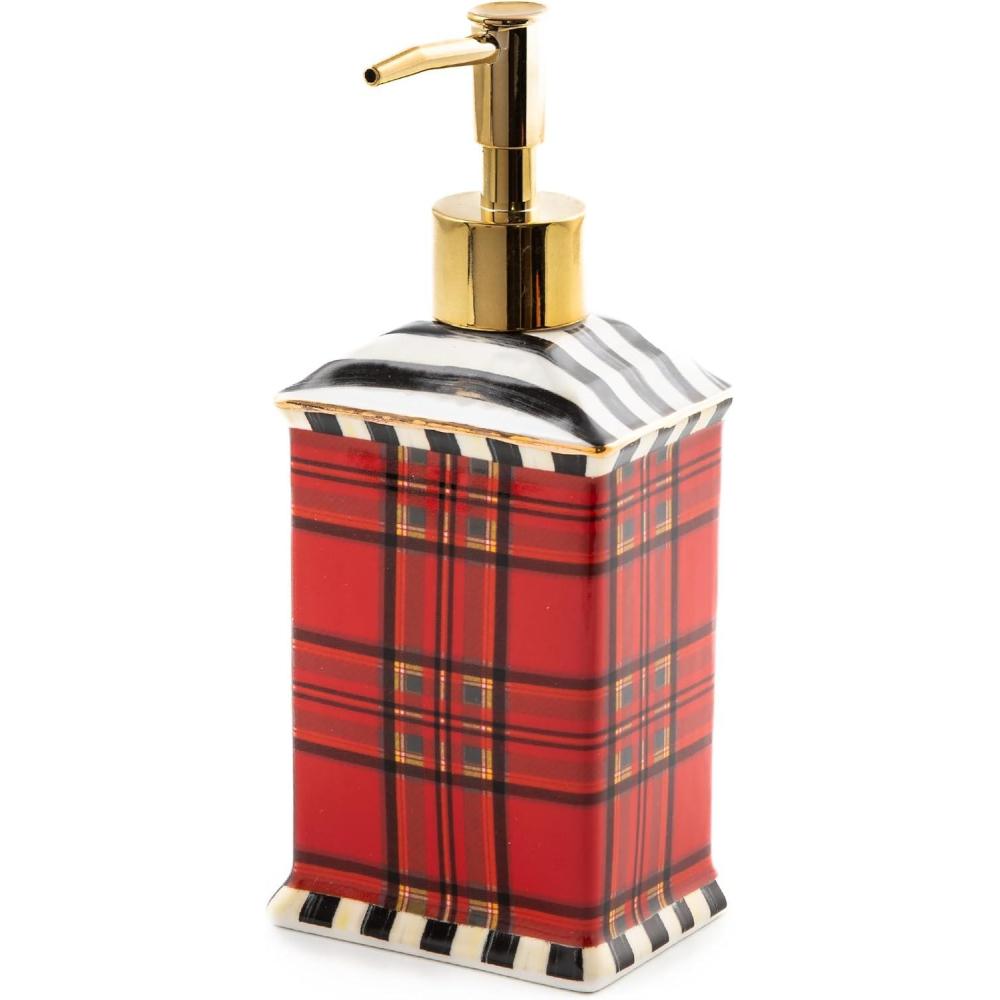 imageMACKENZIECHILDS Soap Pump Dispenser Decorative LiquidSoap Dispenser for Bathroom or Kitchen Red TartanRed Tartan