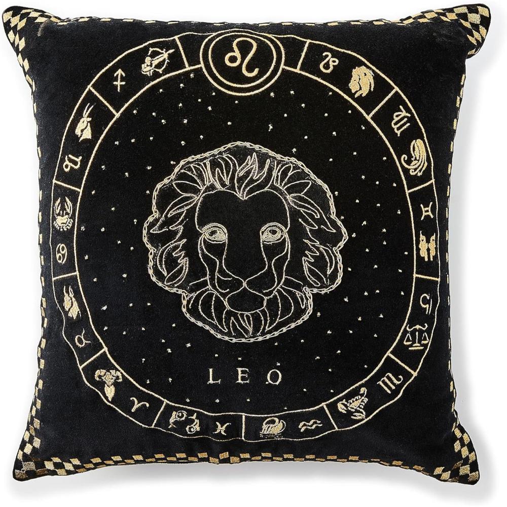 imageMACKENZIECHILDS Throw Pillow Decorative Astrological Cotton Pillow for Living Room 18x18 Taurus ZodiacLeo