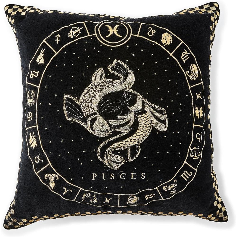 imageMACKENZIECHILDS Throw Pillow Decorative Astrological Cotton Pillow for Living Room 18x18 Taurus ZodiacPisces