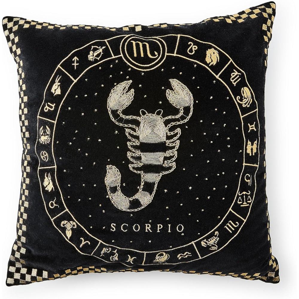 imageMACKENZIECHILDS Throw Pillow Decorative Astrological Cotton Pillow for Living Room 18x18 Taurus ZodiacScorpio