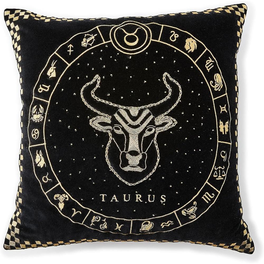 imageMACKENZIECHILDS Throw Pillow Decorative Astrological Cotton Pillow for Living Room 18x18 Taurus ZodiacTaurus