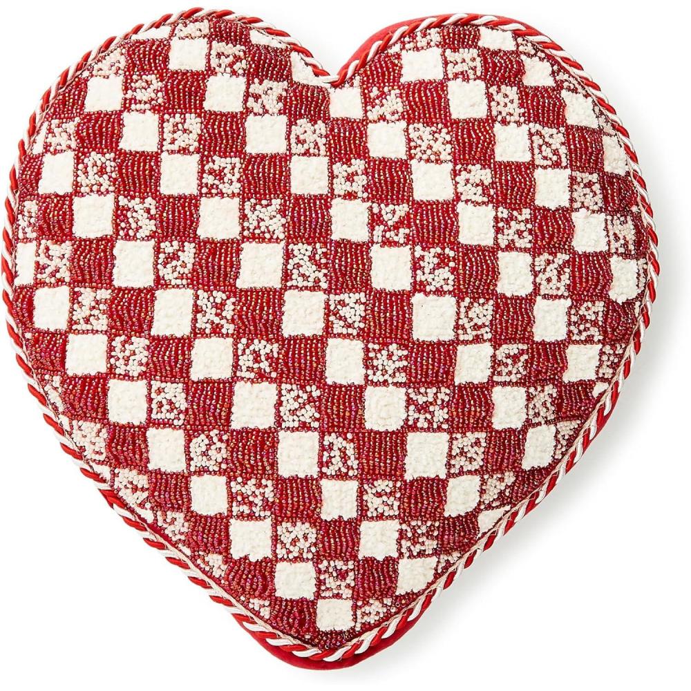 imageMACKENZIECHILDS Throw Pillow Decorative Pillow RedandWhite Check Heart