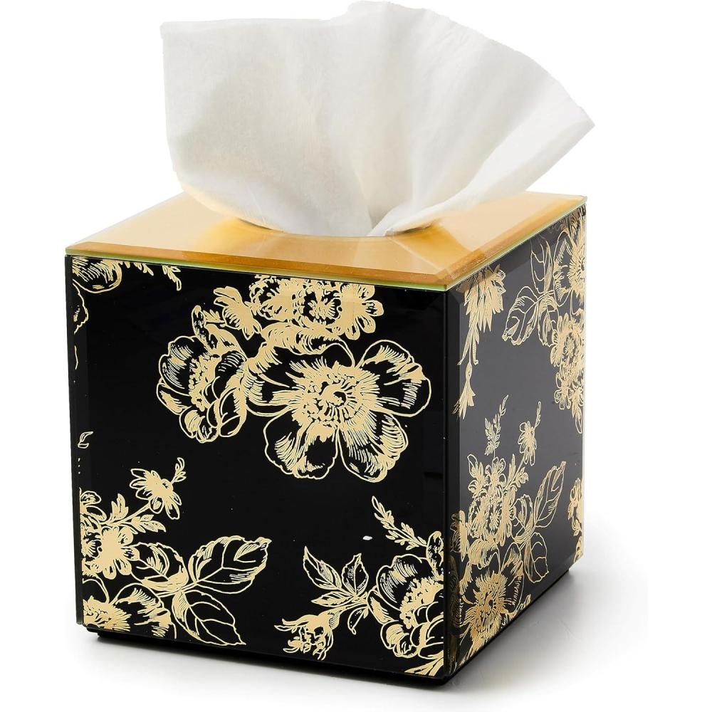imageMACKENZIECHILDS TissueBox Cover Tissue Holder for Home Decor Flower Market Reflections SquareTwilight Toile