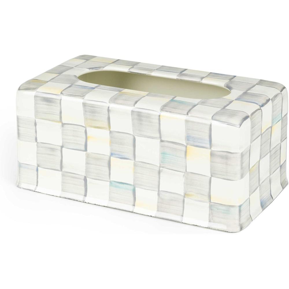 imageMACKENZIECHILDS TissueBox Cover Tissue Holder for Home Decor GrayandWhite Sterling Check RectangleSterling Check