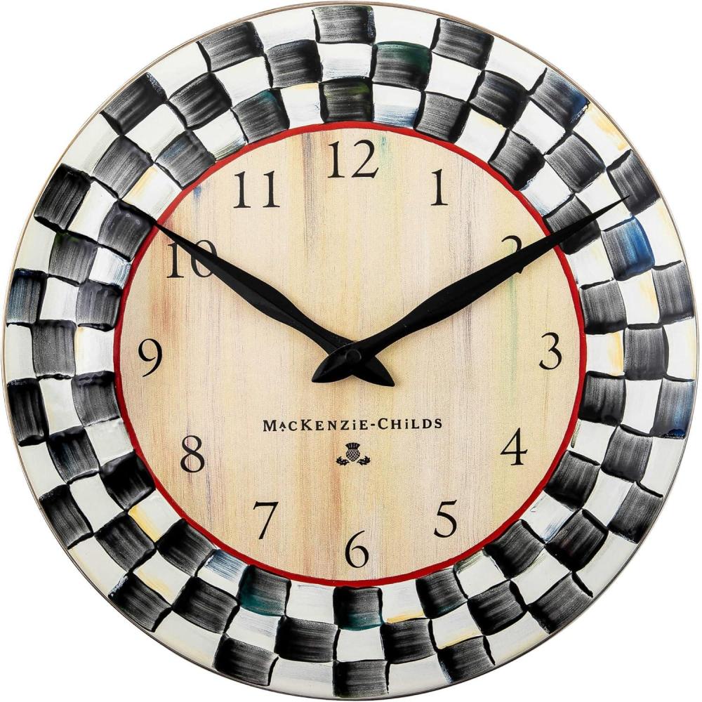 imageMACKENZIECHILDS Wall Clock Decorative Clock for Kitchen and Living Room BlueandWhite Royal CheckCourtly Check