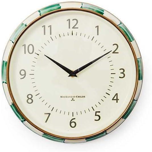 imageMACKENZIECHILDS Wall Clock Decorative Clock for Kitchen and Living Room BlueandWhite Royal CheckEmerald Check
