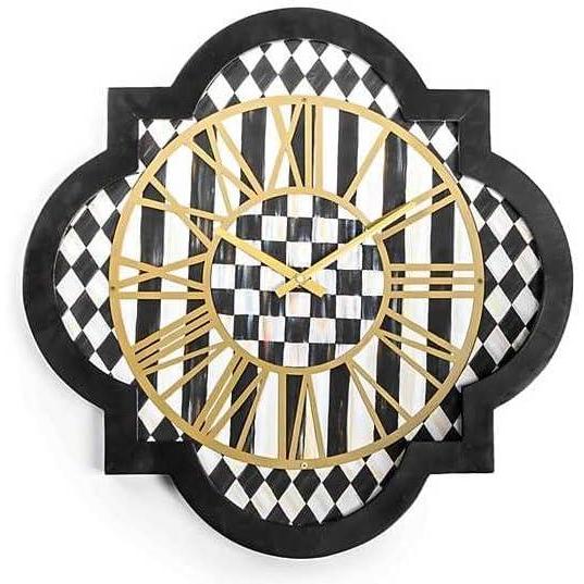imageMACKENZIECHILDS Wall Clock Decorative Enamel Clock for Kitchen and Living Room BlackandWhite Courtly Check
