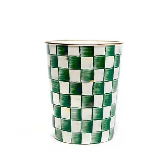 imageMACKENZIECHILDS Waste Bin Decorative Bedroom Trash Can or Bathroom Trash Can BlueandWhite Royal CheckEmerald Check