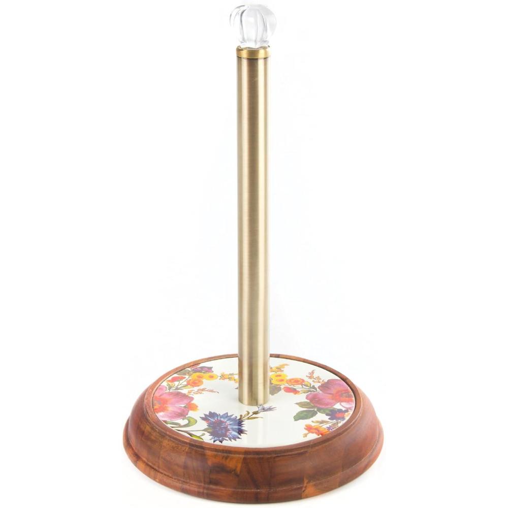 imageMACKENZIECHILDS Wood Paper Towel Holder Decorative Paper Towel Holder for Kitchen BlueandWhite Royal CheckFlower Market White