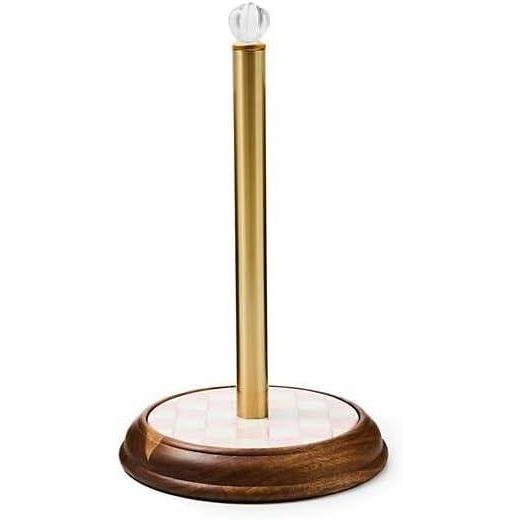 imageMACKENZIECHILDS Wood Paper Towel Holder Decorative Paper Towel Holder for Kitchen BlueandWhite Royal CheckRosy Check