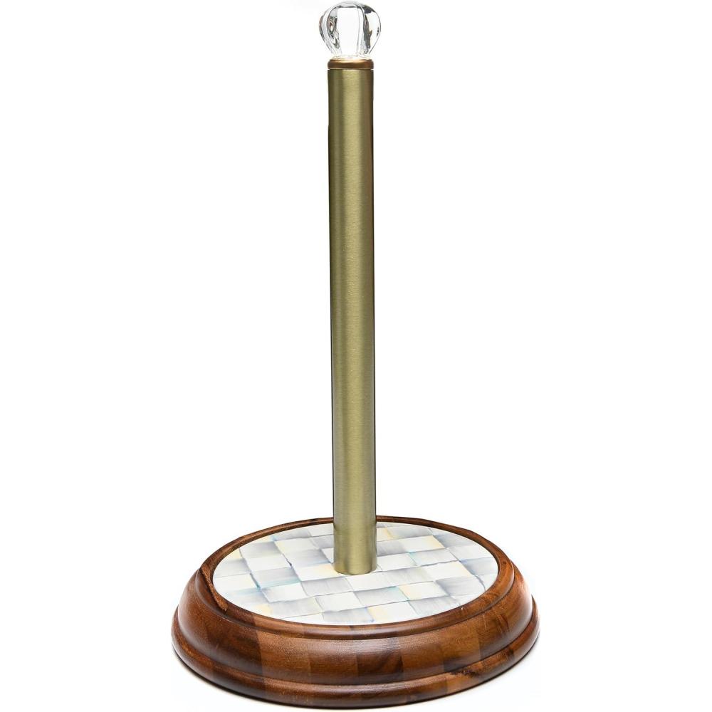 imageMACKENZIECHILDS Wood Paper Towel Holder Decorative Paper Towel Holder for Kitchen BlueandWhite Royal CheckSterling Check