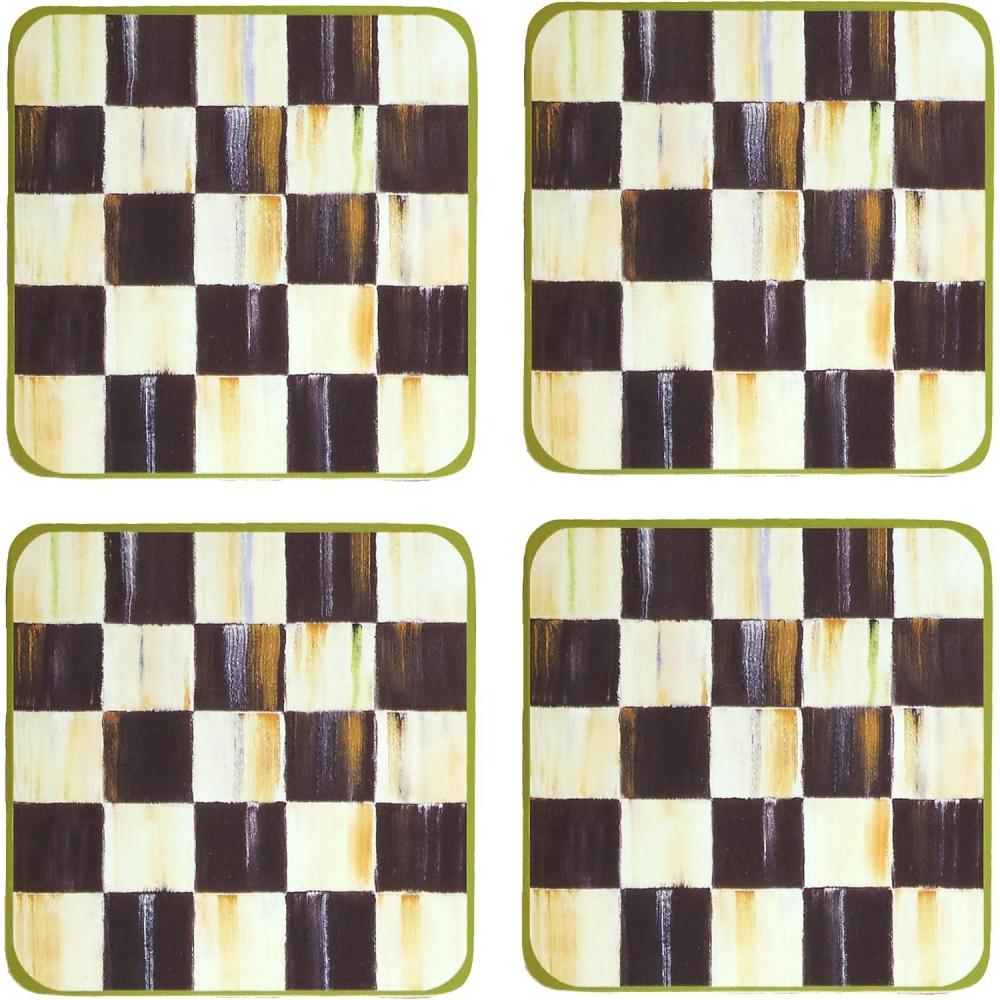 imageMacKenzieChilds Square CorkBack Coaster Set Table Coasters for Drinks Set of 4 BlueandWhite Royal CheckCourtly Check