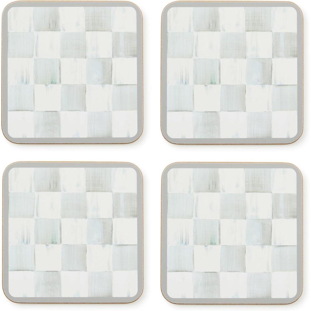 imageMacKenzieChilds Square CorkBack Coaster Set Table Coasters for Drinks Set of 4 BlueandWhite Royal CheckSterling Check