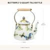 MACKENZIE-CHILDS 2-Quart Enamel Tea Kettle, Cute Tea Kettle for Stovetop, Butterfly(Butterfly)
