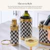 MACKENZIE-CHILDS 3260 20-Ounce Cocktail Shaker, Stainless-Steel Shaker Cup with Lid, Black-and-White Courtly Check(Courtly Check Gold)