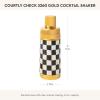 MACKENZIE-CHILDS 3260 20-Ounce Cocktail Shaker, Stainless-Steel Shaker Cup with Lid, Black-and-White Courtly Check(Courtly Check Gold)