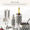 MACKENZIE-CHILDS 3260 Bar-Tool Set, 5-Piece Set with Stainless-Steel Jigger, Strainer, Bottle Opener, Mixing Spoon, Knife, and Stand, Black-and-White Courtly Check