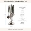 MACKENZIE-CHILDS 3260 Bar-Tool Set, 5-Piece Set with Stainless-Steel Jigger, Strainer, Bottle Opener, Mixing Spoon, Knife, and Stand, Black-and-White Courtly Check