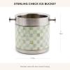MACKENZIE-CHILDS 3260 Ice Bucket, Decorative Stainless-Steel Bucket and Ice-Cube Bin, Black-and-White Courtly Check(Sterling Check)