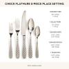 MACKENZIE-CHILDS 5-Piece Flatware Set, Cute Silverware Set with Salad Fork, Dinner Fork, Knife, Spoon, and Teaspoon, Gold Check(Check)