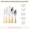 MACKENZIE-CHILDS 5-Piece Flatware Set, Cute Silverware Set with Salad Fork, Dinner Fork, Knife, Spoon, and Teaspoon, Gold Check(Gold Check)