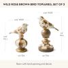 MACKENZIE-CHILDS Bird Topiaries, Decorative Bird Decor for Living Room or Bedroom Table Decor, Set of 2, Wildflowers(Brown Wild Rose)