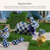 MACKENZIE-CHILDS Bunny Figurine, Rabbit Figurine Decoration for Spring, Resting Royal Check(Royal Check)