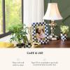 MACKENZIE-CHILDS Candlestick Lamp, Decorative Lamp for Living Room or Bedroom, Blue-and-White Royal Check(Black)