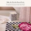 MACKENZIE-CHILDS Capiz Waste Bin, Decorative Bathroom and Bedroom Trash Can, Pink-and-White Rosy Check(Courtly Check)
