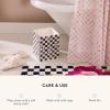 MACKENZIE-CHILDS Capiz Waste Bin, Decorative Bathroom and Bedroom Trash Can, Pink-and-White Rosy Check(Courtly Check)